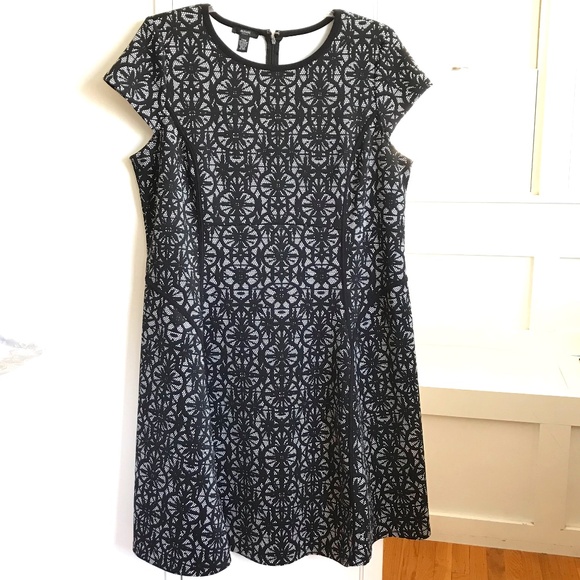 ALFANI Fit & Flare Midi Dress Lace Look Print Black White Women’s Plus Size 20W - Picture 1 of 16